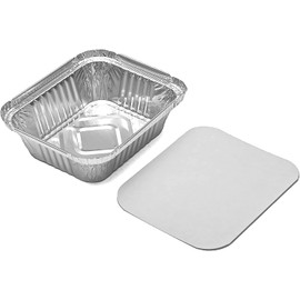 Pack of 50 Aluminium Disposable Foil Food Container with Lids, Reusable Takeaway Containers, Great for Baking Roasting Cooking Food Storage, 14.5 x 12.5 x 4.5cm