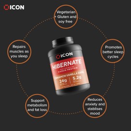 ICON Nutrition ICON Nutrition Hibernate Micellar Casein Protein - Cinnamon Vanilla Swirl, Slow-Release Nighttime Recovery Formula, 24g Protein, 100% Grass-Fed Casein, Low Sweetener – 900g, 30 Servings