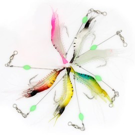AIMALL 6PCS Soft Plastic Fishing Lures Tackle Prawn Shrimp, Glow Eyes & Hook, for Flathead, Bream, Cod, Bass, Realistic Design for Casting and Trolling