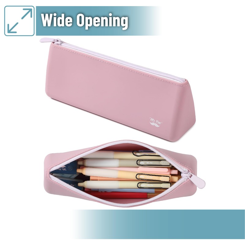 Mr. Pen- Silicone Pencil Case Pouch, Dusty Pink, Aesthetic Triangular