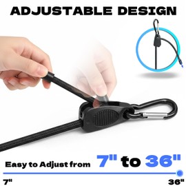 KJE 8Pcs 36" Adjustable Bungee Cords with Hooks - Black Bungee Straps, Easy to Adjust from 7" to 36", Ideal for Outdoor Tie Downs, Securing Tarps & Canvases & Cargo in Cold Hot Climates