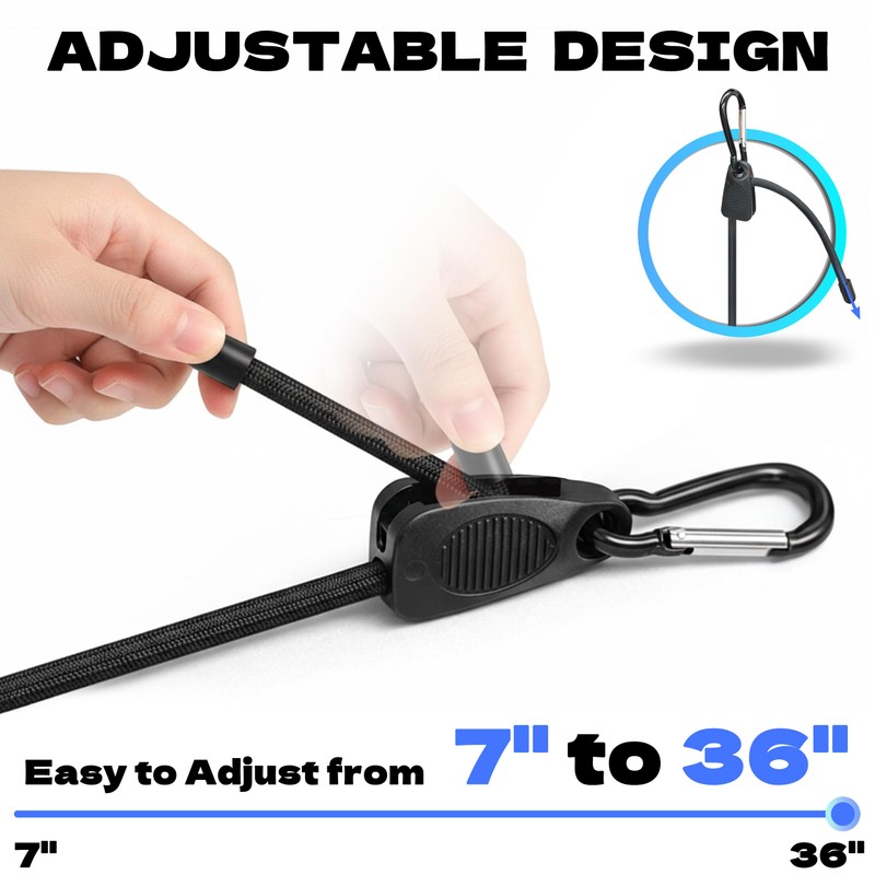 KJE 8Pcs 36" Adjustable Bungee Cords with Hooks - Black