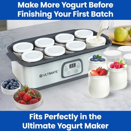 Ultimate Yogurt Jars - Make More Delicious Yogurt! 8 Count Small Glass Yogurt Cups With Lids - 100% BPA Free, Airtight & Dishwasher Safe! Perfect Containers for Yoghurt, Oatmeal, Pudding, or Jello
