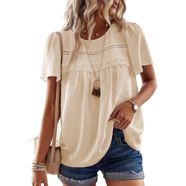 Falechay Boho Tops for Women Cute Lace Blouse Solid Bohemian