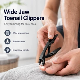 Wide Jaw Toenail Clippers for Thick Nails – Long Handle Stainless Steel Cutter for Home Manicure & Pedicure Care