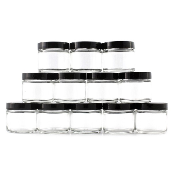 Cornucopia 2oz Straight Sided Clear Glass Jars (12 pack), Airtight Cosmetic Jars for Creams, Balms & Aromatherapy