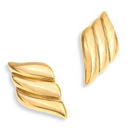 JeanBeau Chunky Gold Large Feather Stud Earrings for Women, Trendy Statement Wing Textured Lightweight Hypoallergenic Earing Prom Fashion Jewelry Gift