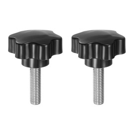 sourcing map 2pcs Star Knobs M10 x 35mm 304 Stainless Steel Threaded Stud 46mm Plastic 6-Star Head Hand Tightening Thumb Screw Clamping Jig Knob Handle, Black