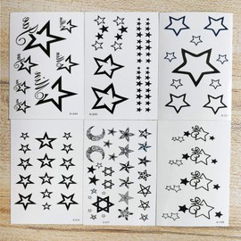 Yesallwas Star Tattoo Stickers, Set of 6, Star Tattoos, Realistic, Small, Waterproof, Long Lasting, Japanese Carving, Body Stickers, Kids, Men, Women, Star Tattoo, 2.4 x 4.1 inches (6 x 10.5 cm) (B)