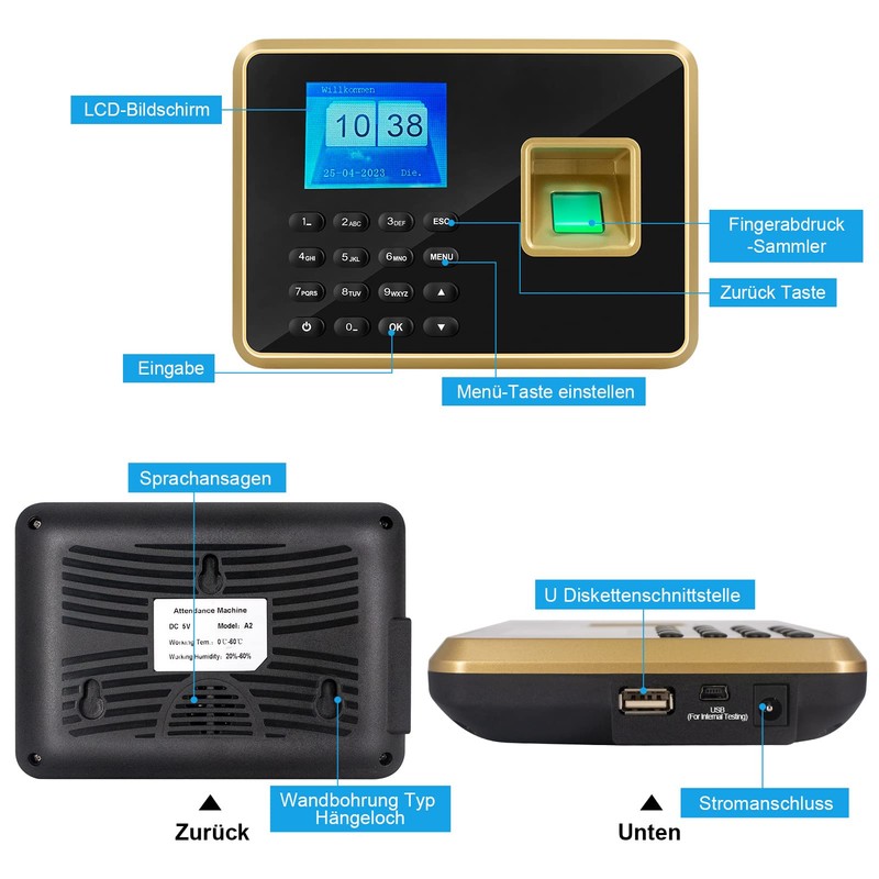 JIAN BOLAND Biometric Fingerprint Time Tracking Password Machine Employee Check-in