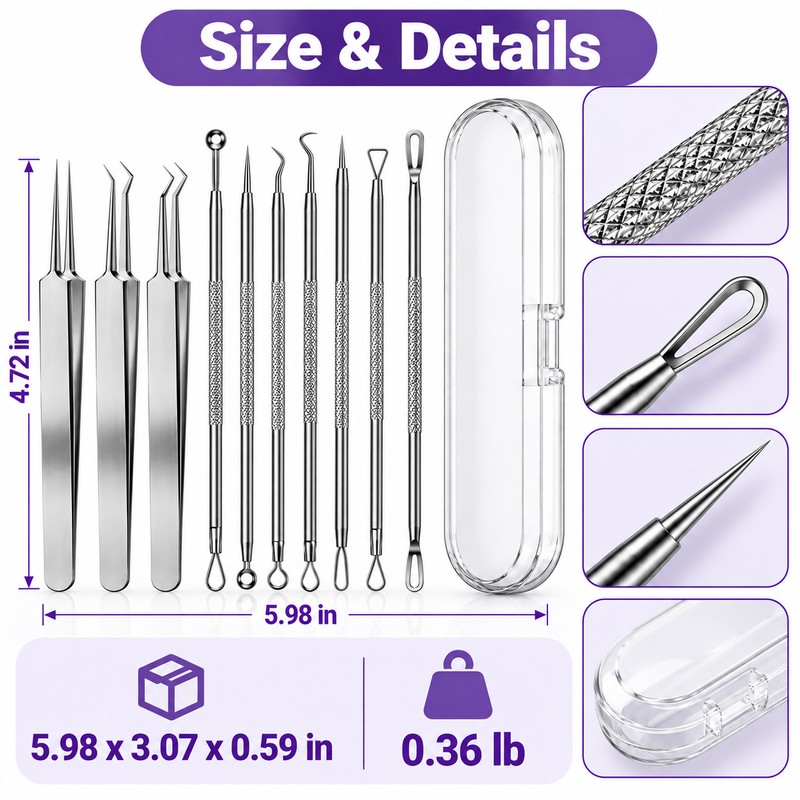 11-Piece Blackhead Remover Tool Set for Facial Care – Stainless