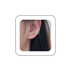 Jugielu Vintage Crystal Star Cuff Wrap Earrings Silver Crystal Ear Cuff Earrings Rhinestone Star Ear Climber Crawler Earrings Non Piercing Ear Clip Earrings Jewelry for Women(Right)