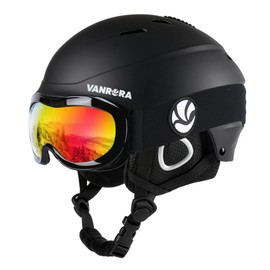 VANRORA Kids Ski Helmet and Goggles Set - Safety-Certified Youth Snowboard Helmet, Climate Control Vents, Snow Sport Helmets for Toddler (Black Helmet/Grey Lens with Revo Red Coating, X-Small)