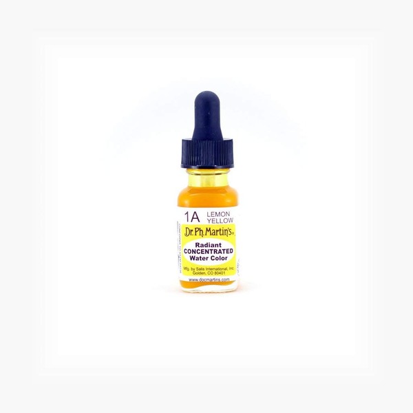 Dr. Ph. Martin's Radiant Concentrated Water Color (1A) Watercolor Bottle, 0.5 oz, Lemon Yellow, 1 Bottle