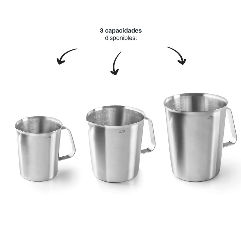 Lacor - 62742 - Messbecher, Flüssigkeitsmessgerät, Edelstahl, BPA-frei, 15 cm,