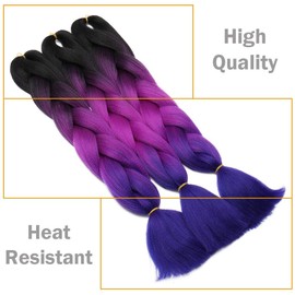 Silk-co Ombre Braiding Hair Synthetic Braid Hair Extensions Afro Jumbo Braids 3 Bundles 24" [300g; Black-Purple-Blue]