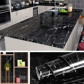 Livelynine 197 x 24 Inch Wide Marble Black Contact Paper Peel and Stick Kitchen Countertop Peel and Stick Counter Top Paper Table Desk Dresser Cover Bathroom Waterproof Wallpaper for Countertops
