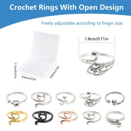 10 Pcs Adjustable Crochet Ring for Finger with Box, Knitting Crochet Tension Rings for Crocheting, Metal Open Yarn Tension Ring for Crochet, Perfect Gift for Crochet Lovers (Color A)
