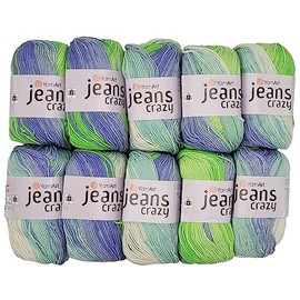 Ilkadim YarnArt Jeans Crazy Knitting Wool with 55% Cotton, 500 g Wool with Colour Gradient, 10 x 50 g
