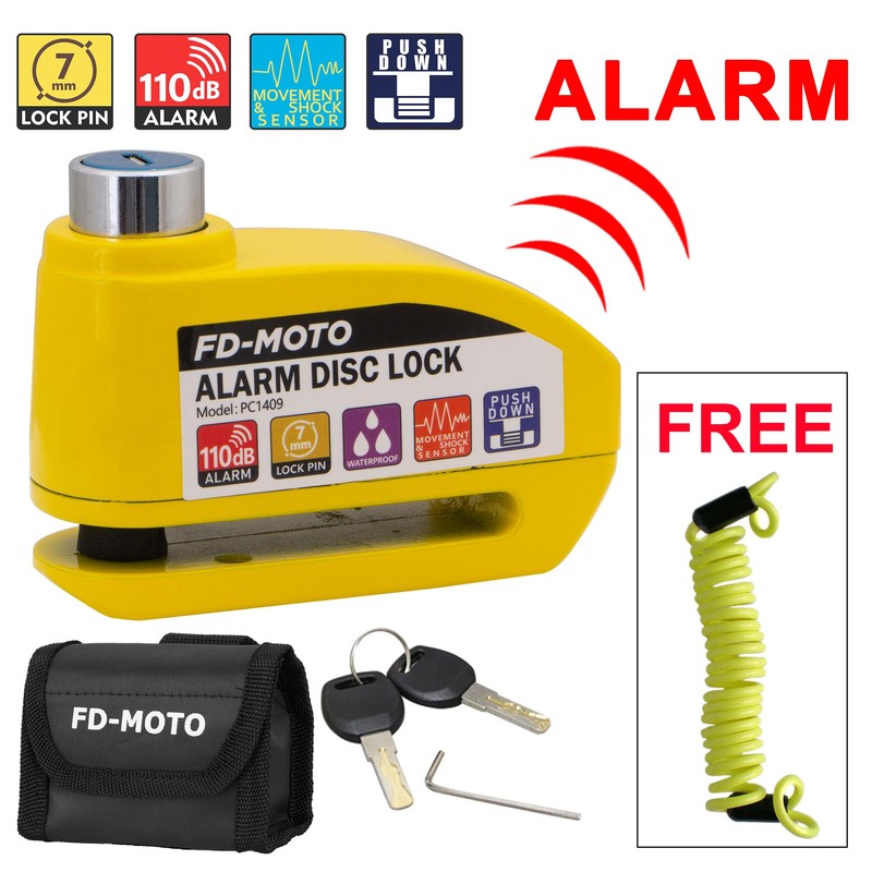 FD-MOTO Alarm Disc Lock & Reminder Cable Yellow