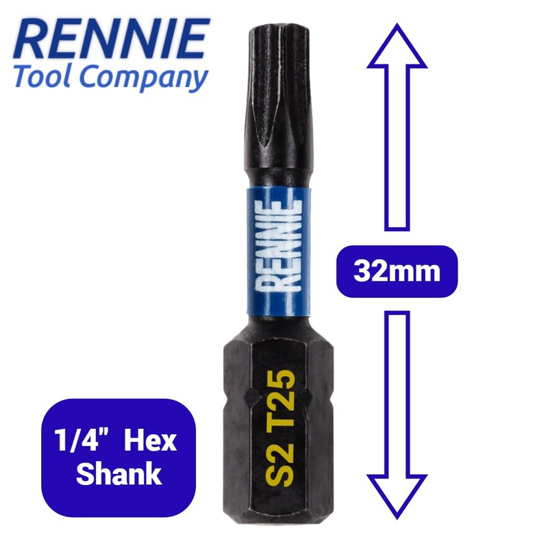 5 x Rennie Tools T25 TX25 Impact Screwdriver Driver Bits