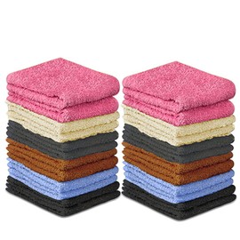 QUBA LINEN 100% Cotton Washcloth Set 24 Packs – Soft, Absorbent Face Towels for Bathroom & Gym Use – Reusable, Durable & Machine Washable Wash Cloths - Multi-Color, 12x12 Inches