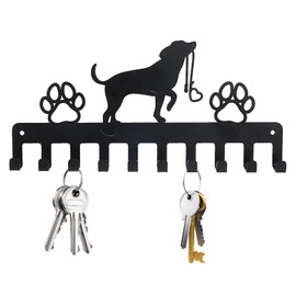 Greyoe Key Holder, Key Board, Key Board Hook, Wall Key Holder with Hooks, Wrought Iron, Key Ring, Key Hook, Metal Art Ornament Black (Dog B)
