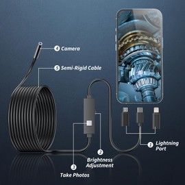 Endoscope Camera with Light,1920P HD Borescope Tools with 8 Adjustable LED Lights, Endoscope with Semi-Rigid Snake Camera, IP67 Waterproof Inspection Borescope for iOS and Android-32.8ft Single Lens