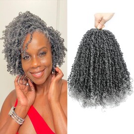 Youngther Yanky twist crochet hair Pre-Twisted Fluffy Twist with curly crochet hair for black women crochet hair pre looped Synthetic hair extension（12inch M1B/GREY 6PCS）