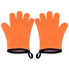 VEVOR Kitchen Silicone Smoker Oven Gloves, Non-Slip Heat Resident BBQ Grill Gloves with Fingers, Waterproof & Hangable Design, Easy to Clean & Store, for Grilling, Oven, BBQ, Baking, Frying