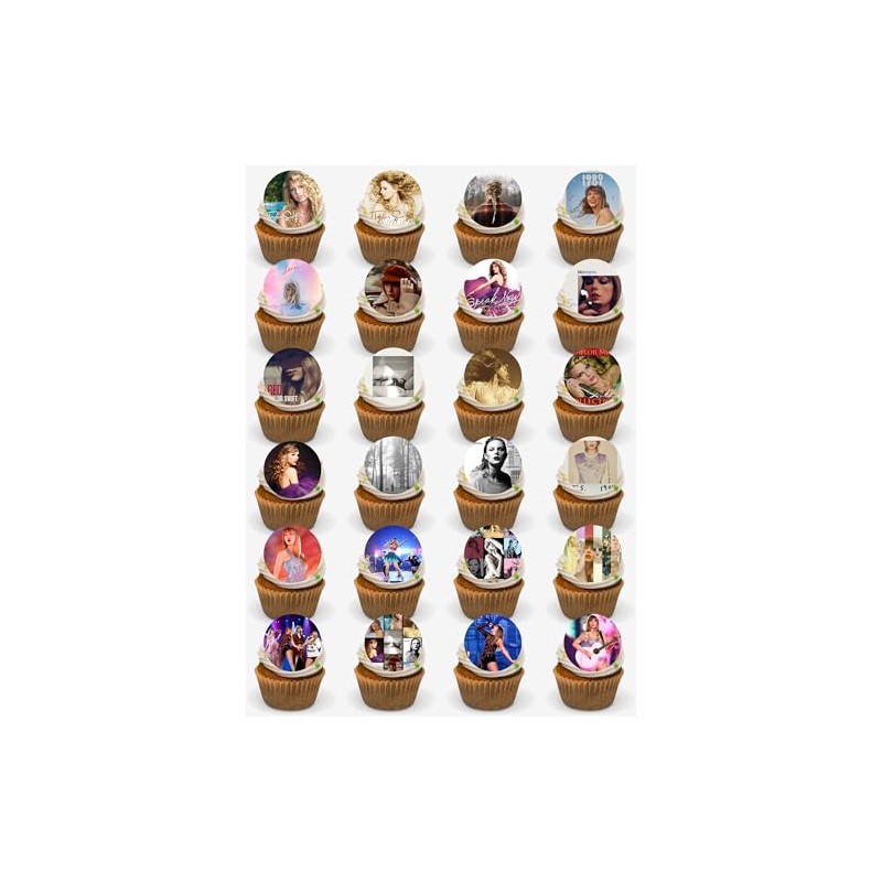 Music Singer Cupcake Toppers, 24 Edible Wafer Card Precut Stand