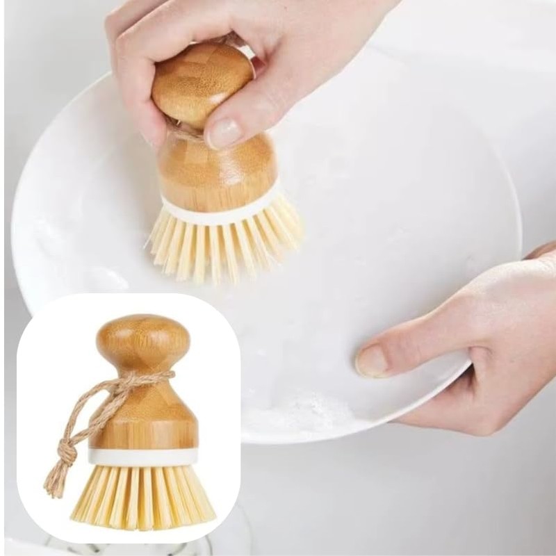 Afnax Cleaning Bamboo Palm Scrub Brush for Pots, Dish, Pan,