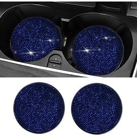 MACHSWON 2 Pack Car Cup Holder Shiny Car Coasters Blue Drink Fashion Crystal Rhinestone Coasters Non-Slip Car Cup Holder Coaster Accessories