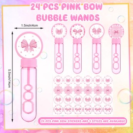 LIUBUJINGYING 24 Pcs Bulk Pink Bow Bubble Wands Pink Large Bubble Wands Birthday Party Favors with Coquette Bow Stickers for Bachelorette Party Gifts Wedding Bridal Showers
