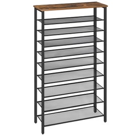 MAHANCRIS 10-Tier Shoe Rack, Shoe Organizer for Entryway, Large Capacity Shoe Shelf, for 36-40 Pairs of Shoes, Stable Sturdy, Shoe Storage with 9 Metal Mesh Shelves, Rustic Brown SRHR1101Z