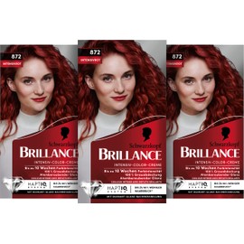 Brillance Intensive Colour Cream Hair Colour 872 Intensive Red Level 3, Pack of 3 (3 x 160 ml)