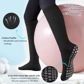 Blicount Cotton Compression Socks for Women&Men with Grips Non Slip 15-20 mmHg Knee Hi