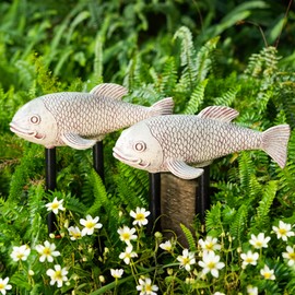 Teaeeno Koi Fish Decor, 2pcs Antique Koi Fish Garden Statue, Bronze Lawn Art, Lucky Figurine Outdoor Yard Sculptures,Garden Carp Statue Decor for Outdoors,Patio,Yard,Lawn,Pond,Home Decoration (White)