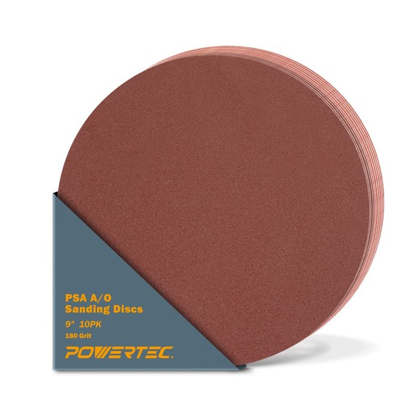 POWERTEC 10 PCS 180 Grit 9 Inch PSA Sanding Discs,