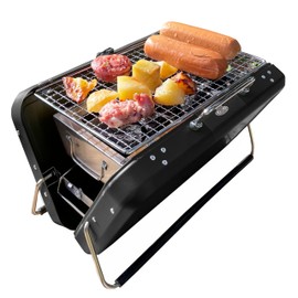 Portable BBQ Charcoal Grill, Folding Stainless Steel Mini Grill for Camping, Hiking, Outdoor Cooking, Small Tabletop Picnics, Backyard, Tailgating, Compact Travel BBQ Carry Bag, Father’s Day Gift