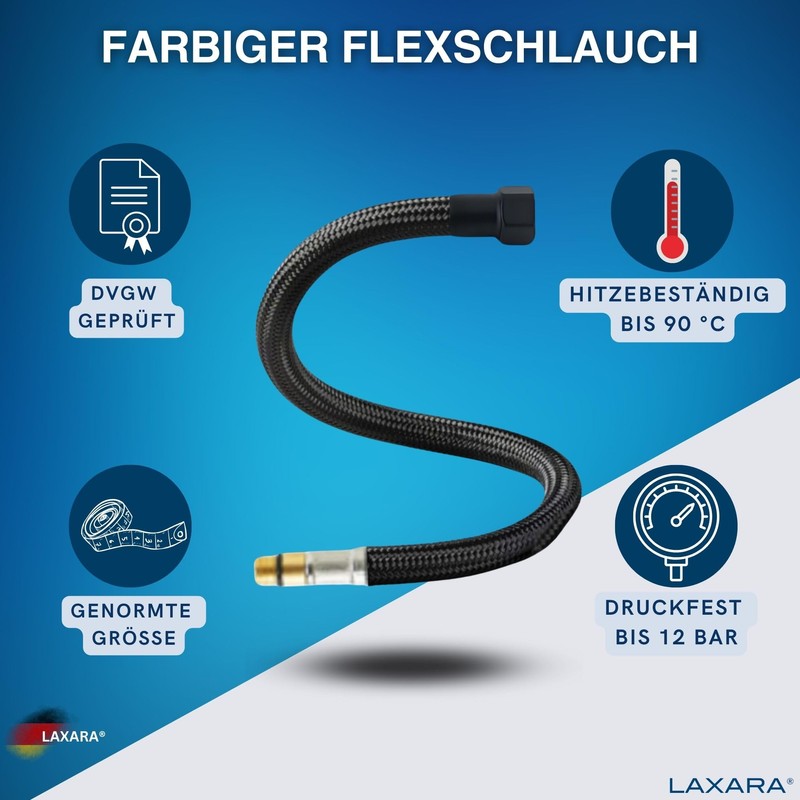 LAXARA DVGW Premium Coloured Flex Hose Black and White 3/8