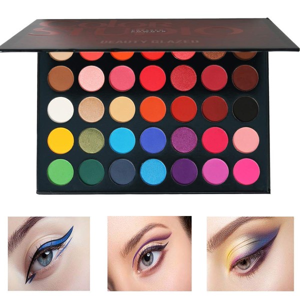 Beauty Glazed Eyeshadow Palette, 35 Colors Eyeshadow, Pearl/Mat, Transparency, Moisturizing Ingredients, European and American Style, Portable, Easy to Use, Multicolor