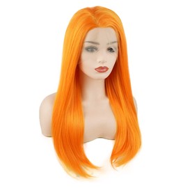 Meiyite Hair Straight Long 24inch Orange Heavy Density Realistic Synthetic Lace Front Wigs