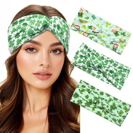 Gaduupa 3 Pcs St. Patrick's Day Headbands for Women No Slip Shamrock Hairband for Yoga Running Irish Green Saint Patrick Elastic Hair Band Sweat Wicking Workout Hair Accessories
