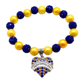 muiot SIGMA Letter Sorority Symbols Heart pendant Rhinestone Beads Imitation Pearl Bracelet Bangle