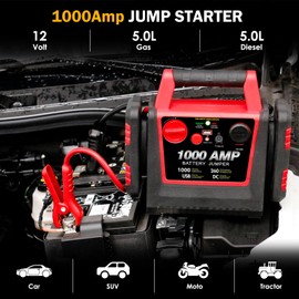 Car Battery Jump Starter-1000Amp 12V Lead-Acid Battery Jump Box with 260PSI Air Compressor, 10000 mAh Portable Power Station, Jump Pack for Vehicles Up to 5L Gas or Diesel