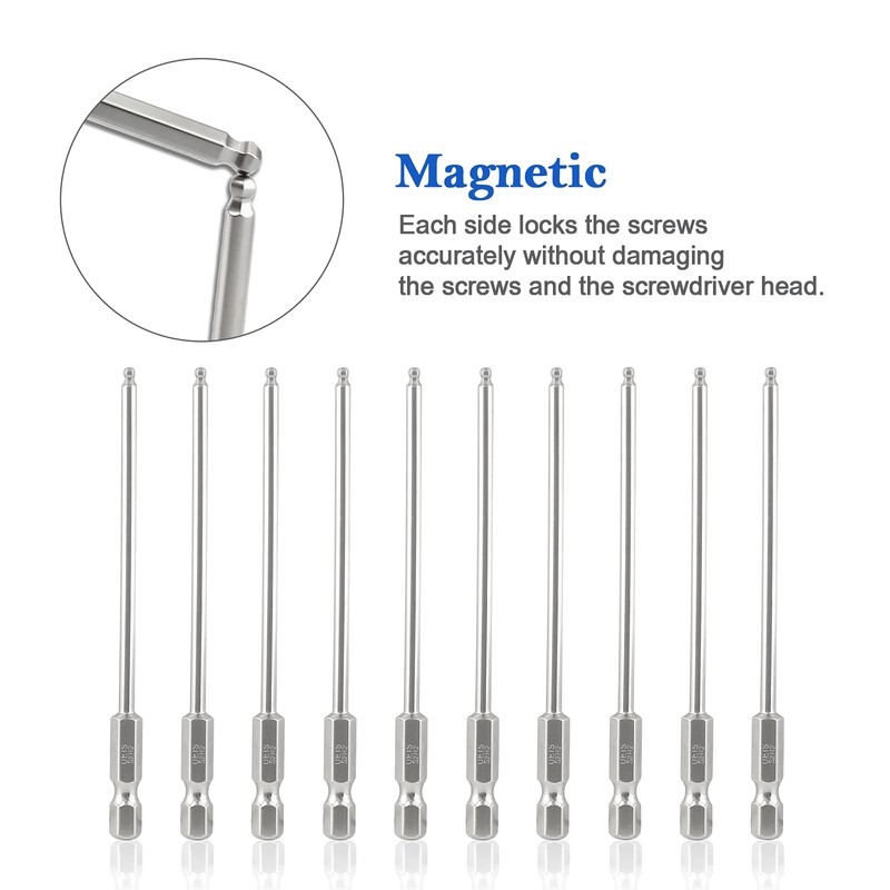 LDEXIN 10Pcs Ball End Hex Head Screwdriver Bits Set, 2mm
