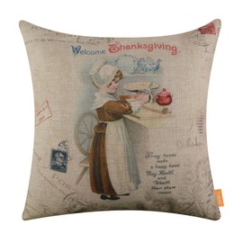 LINKWELL 18x18 inches Welcome Thanksgiving Day Autumn Decoration Burlap Throw Cushion Cover Pillow Cover CC1378