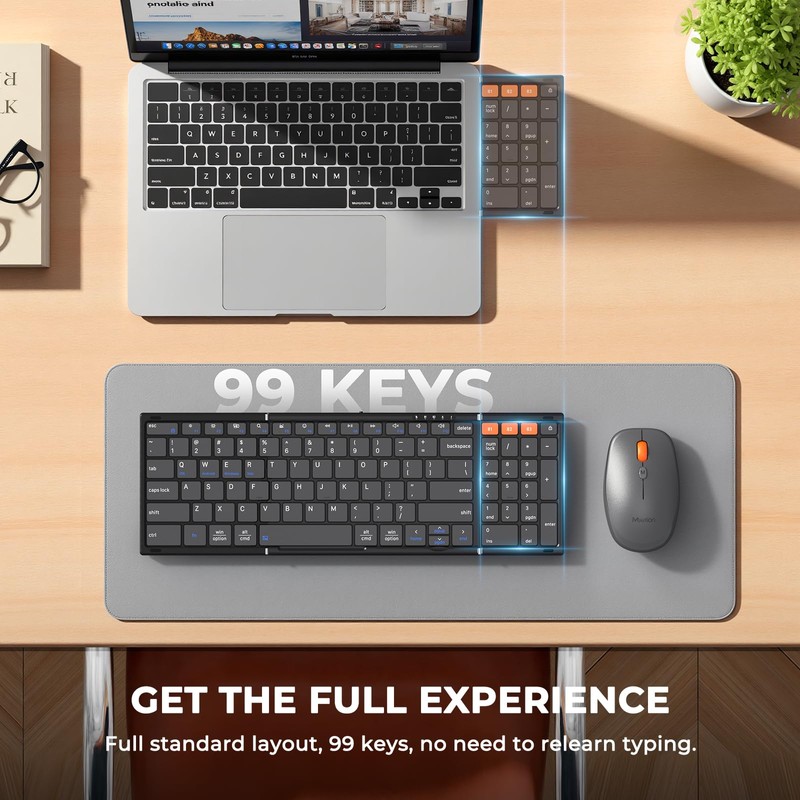 MEETION Foldable Wireless Keyboard and Mouse Combo, Rechargeable, Black