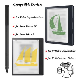 Lápiz capacitivo 2 para Kobo Stylus 2 compatible con Sage eReaders, lápiz capacitivo para Kobo Elipsa/Elipsa 2E/Libra Color 6/7 pulgadas/Libra 2 Pen (negro)